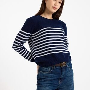 J. Crew Navy and White Striped Crewneck Sweater. (Italian Cashmere)